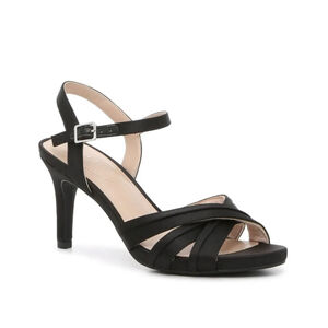 Kelly & Katie Simina Sandals | Black Satin Crisscross Heels | Size 8